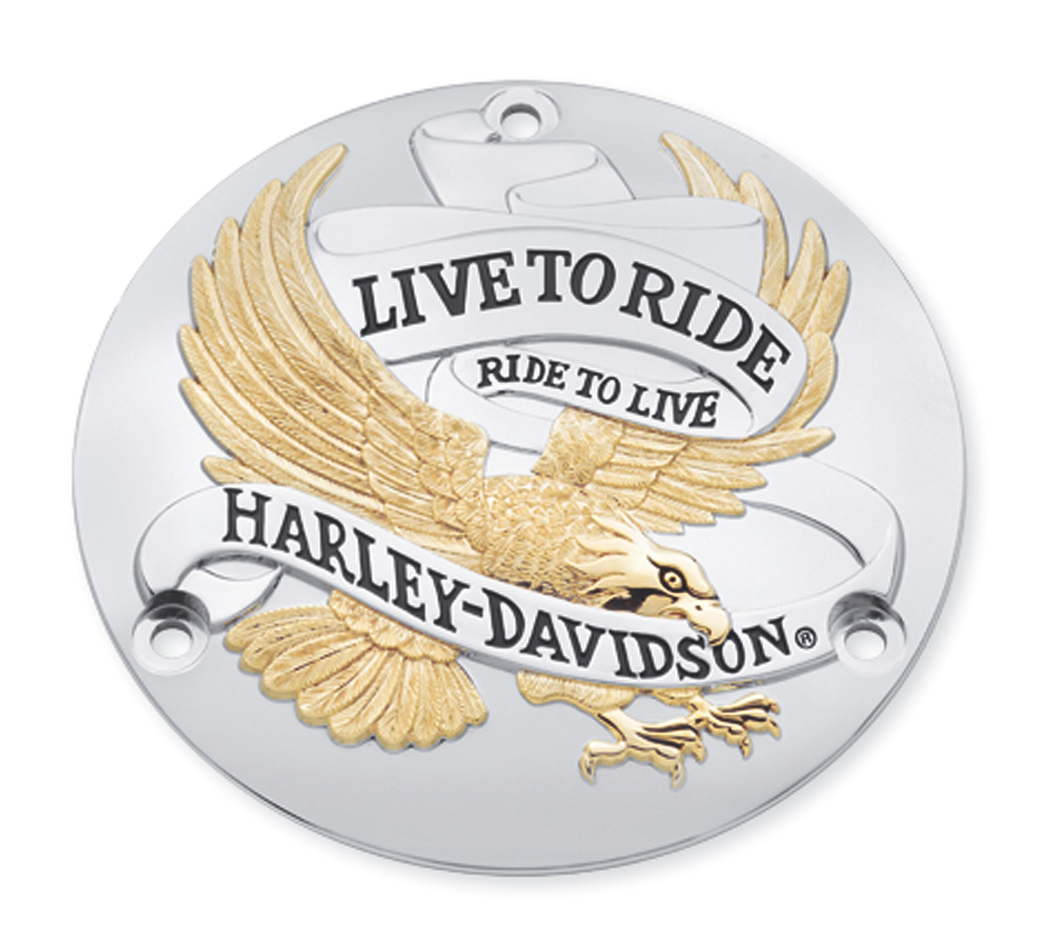 LIVE TO RIDE CHROME DERBY COVER FITS 1970-1998 HARLEY DAVIDSON BIG TWIN